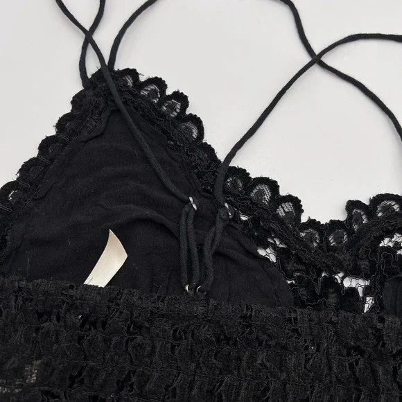 FREE PEOPLE ONE Celine Lace Bralette Womens Small Black Strappy Flocked Velvet - Picture 9 of 15